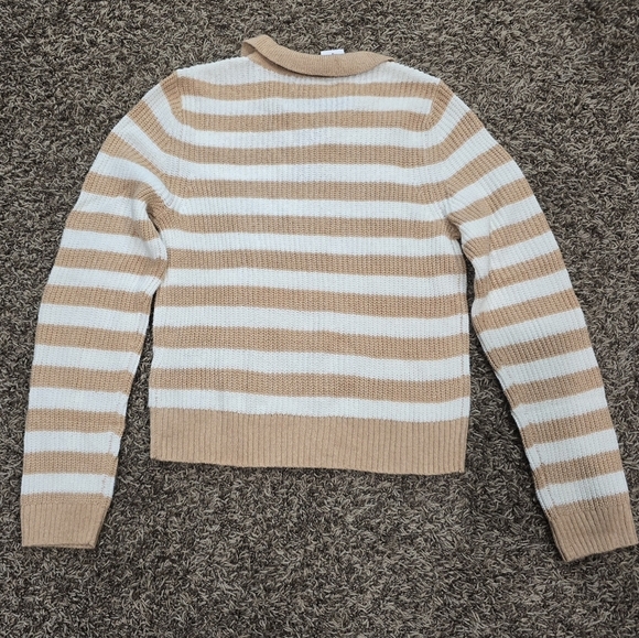 American Eagle NWT Stripped Knit Polo Sweater Tan/White Size M - Picture 7 of 8